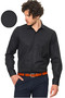 Men's Black Shirt with Plain Pockets, Wide Cut, Cotton Satin, Long Sleeves - 2