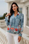 Women's Satin Tropical Patterned Slim Fit Shirt - Desing Shirt with Hidden Button Detail - 4
