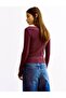 Women'S, Burgundy, Long Sleeve, Deep Pool Neck Blouse, Ribbed Camisole Fabric - 3