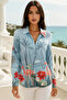 Women's Satin Tropical Patterned Slim Fit Shirt - Desing Shirt with Hidden Button Detail - 3