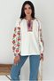 Women's White Vintage Floral Embroidery Embroidered Tassel Cotton Blouse