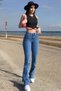 Angeliqua Women's Medium Blue High Waist Stretchy Denim Fabric Flare Jeans - 3