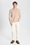 Men's Beige Melange Standard Fit Normal Cut Crew Neck Cotton Knitwear Sweater - 2