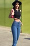 Onna Spanish Leg Colorfast Medium Blue Stretchy High Waist Denim Pants