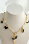 Gold Color Black Enamel Heart Butterfly Glasses Charm Detail Y Necklace - 4