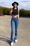 Angeliqua Women's Medium Blue High Waist Stretchy Denim Fabric Flare Jeans - 2
