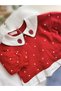 Strawberry Fishtail Collar Polka Dot Muslin Long Sleeve Top with Denim Pants Baby Girl Set - 2