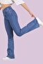 Ines Medium Blue Non-Fading Lycra High Waist Denim Spanish Leg Jeans