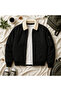 Unisex Black Plush White Collar Oversize Bomber Jacket College Jacket - 2