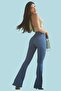 Fua Medium Blue Colorfast Lycra High Waist Spanish Leg Jeans - 2