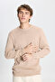 Men's Beige Melange Standard Fit Normal Cut Crew Neck Cotton Knitwear Sweater - 3