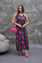 Full Length Suspender Pleated Viscose Dress - 3