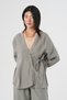 Women's V-Neck Gray Color Shirt with Tie Detail on the Front - 2