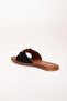 Women's Flat Heeled Slippers Black Thick Single Tape Chain Accessory Straw - 5