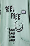 Green Pocket Detailed Text Printed Boys Crew Neck T-Shirt 20905 - 4