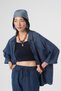 Women's Indigo Color Single Pocket Three Quarter Sleeve 100% Linen Shirt - 2