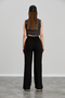 Women's Black Modal Wide Leg Striped High Waist Elastic Waist Soft Textured Lycra Trousers - 9