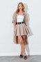 Mink Pleated High-Waisted A-Line Skirt with Belt Detail |   Mks294910-01 - 2
