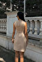 Women's beige strappy accessorized slit mini dress - 7