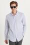 Men's Slim Fit Slim Fit Buttoned Sports Collar Linen Effect 100% Cotton Blue Striped Summer Shirt - 4