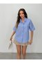 Women's Teryy Cotton Line Detailed Shirt Heart Embroidery New Collection - 4
