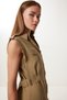 Belt Detailed Midi Linen Dress Ldp0069 Khaki - 4