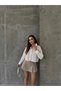 Women's Cotton Fisko Fabric Hidden Front Par Detail White Lace Shirt New Collection - 2