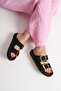 Black Women's Rope Leather Powder Slippers - 4
