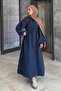 Balloon Sleeve Tie Hijab Dress Navy Blue - 2