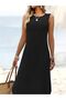 Women's Skirt Oval Slit Sleeveless Viscose Midi Length Dress-Black - 5