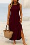 Women's Midi Length Dress with Oval Slit, Sleeveless, Viscose, Burgundy - 2