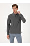 Anthracite Melange Slim Fit Non-Curling Polo Collar Basic Pique Sweatshirt 50314048-Vr081 - 3