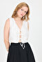 White Embroidered Sleeveless Crop Vest with Tie Detail 8031 - 2