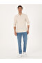 Beige Slim Fit Non-Curling Zip Polo Collar Basic Pique Sweatshirt 50314046-VR011 - 4