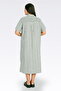 40419 Khaki Slit Detail Unlined Striped Long Dress - 5