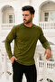 Men's Khaki Long Sleeve Crew Neck T-Shirt - 100% Cotton Basic Relaxed T-Shirt - 6