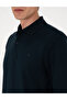 Navy Blue Slim Fit Non-Curling Polo Collar Basic Pique Sweatshirt 50314048-Vr033 - 6