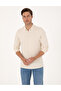 Beige Slim Fit Non-Curling Zip Polo Collar Basic Pique Sweatshirt 50314046-VR011