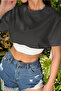 Women's Anthracite Crew Neck Oversize Crop T-Shirt - 5