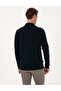 Navy Blue Slim Fit Non-Curling Zippered Polo Collar Basic Pique Sweatshirt 50314046-Vr033 - 5