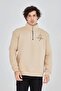 Men's Half-Zip Printed 3-Thread Cotton Sweatshirt - Beige - 2