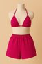 Women's Fuchsia Shorts Bikini Set with Tie at Waist and Neck - 2