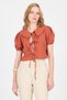 Tile Binding Detailed Baby Collar Crop Blouse 8064