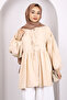 Beige Sleeve Elastic Front Buttoned Tunic