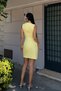 Women's Crew Neck Sleeveless Gold Button Detailed Slit Mini Dress Yellow - 6