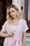 Women's Silky Modal Fabric Collar Off-Shoulder Epaulet Waist Belt Short Sleeve Button Jacket-Pink - 2