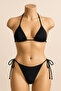 Women's Black Side and Neck Tie Bikini Swimsuit Set