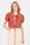Tile Binding Detailed Baby Collar Crop Blouse 8064 - 2