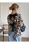 Women's Short Sleeve Crew Neck Leopard Single Jersey Blouse with Bow Detail on the Back - 5