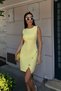 Women's Crew Neck Sleeveless Gold Button Detailed Slit Mini Dress Yellow - 5